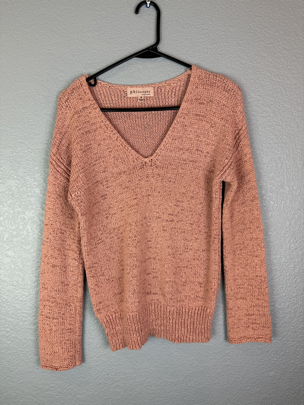 Philosophy Sweater Womens Medium V Neck Knit Pullover Lightweight Cotton Blend